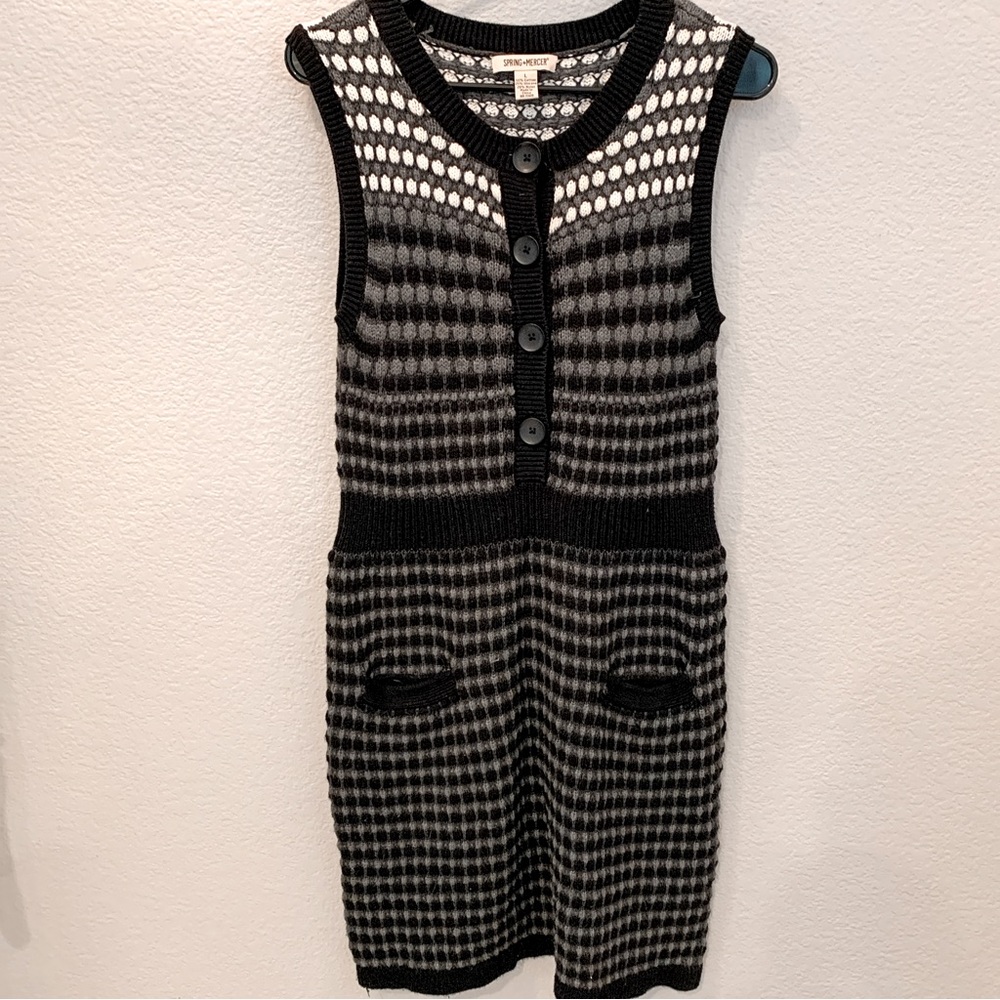 Spring + Mercer Black Gray Sleeveless Chunky Knit Sweater Dress Size Large